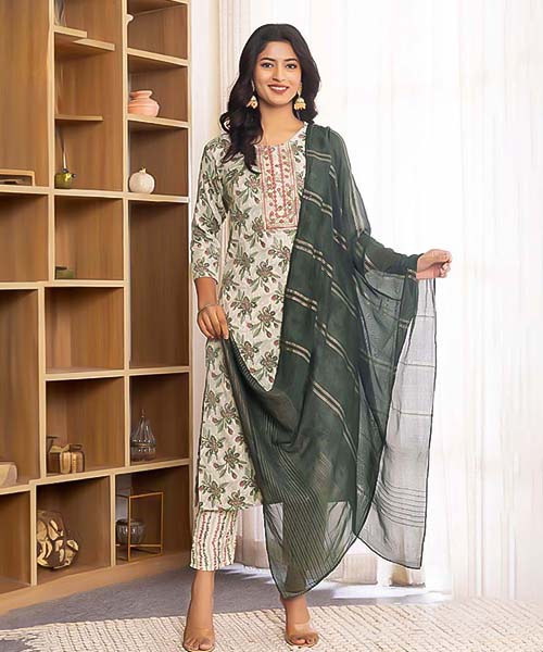 Olive Green Capsule Print Printed Kurti