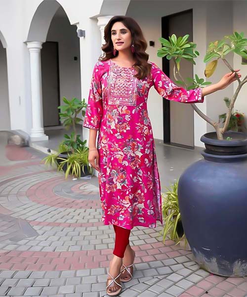 Magenta  Rayon Printed Kurti in northampton