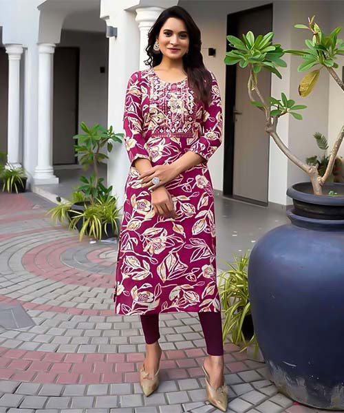 Magenta  Rayon Printed Kurti in northampton