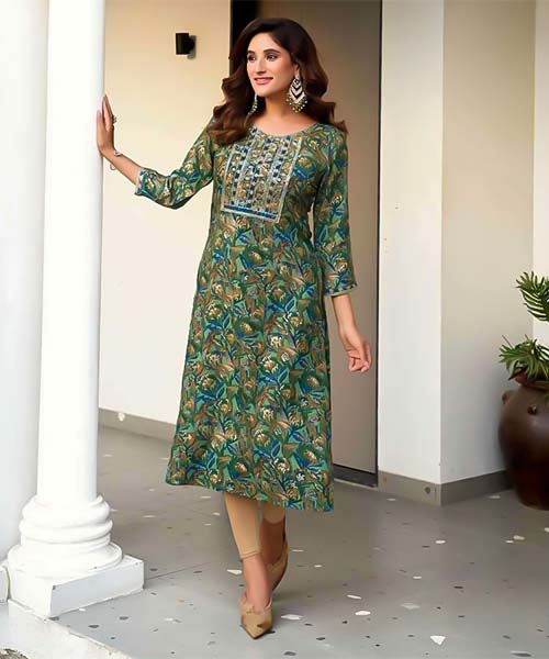 Green Rayon Printed Kurti in northampton