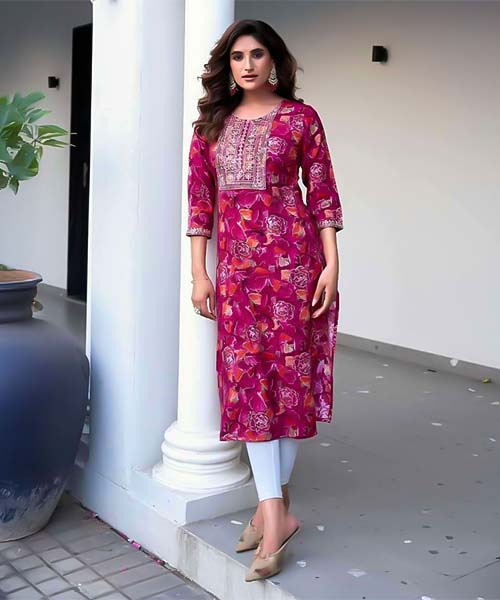 Magenta  Rayon Printed Kurti in northampton