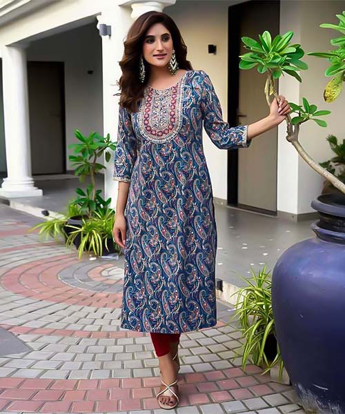 Blue Rayon Printed Kurti in northampton