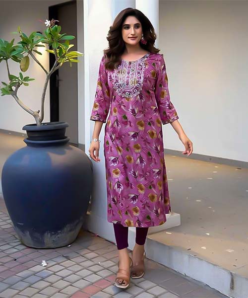 Purple Rayon Printed Kurti in northampton