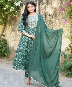 Anarkali suit is a traditional Indian outfit featuring a long  flowing frock style top