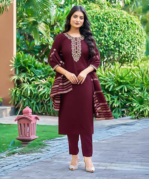 Brown  Roman Silk  Casual Wear Salwar Kameez in cardiff