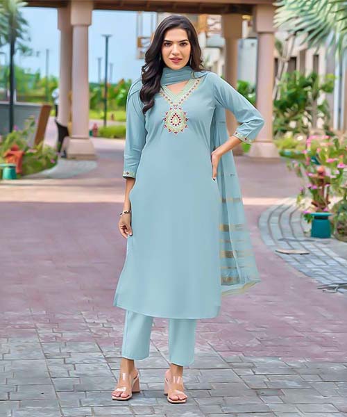 Sky Blue Roman Silk  Casual Wear Salwar Kameez in cardiff