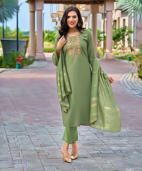 Green  Roman Silk  Casual Wear Salwar Kameez in cardiff