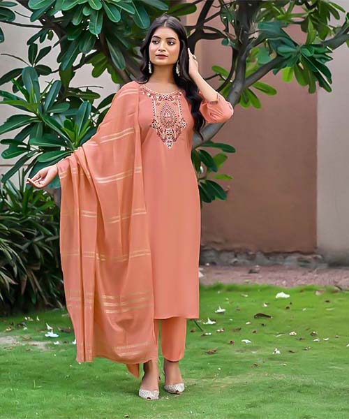 Orange  Roman Silk  Casual Wear Salwar Kameez in cardiff