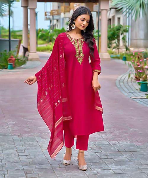 Red  Roman Silk  Casual Wear Salwar Kameez in cardiff