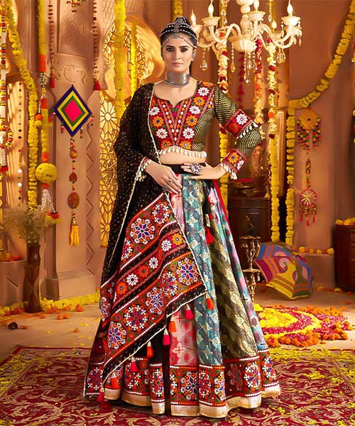 Black  Viscose Rayon Designer Lehenga