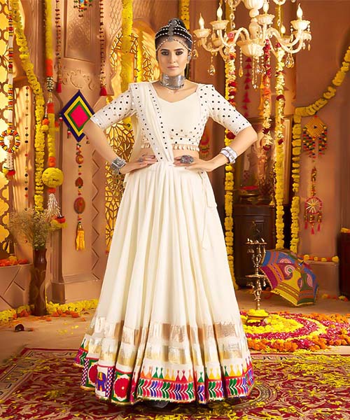 White  Viscose Rayon Designer Lehenga