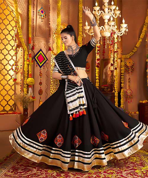 Black  Viscose Rayon Designer Lehenga