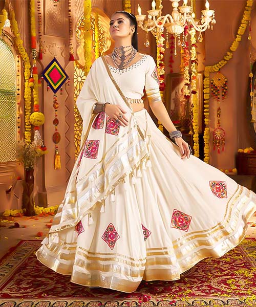 White  Viscose Rayon Designer Lehenga