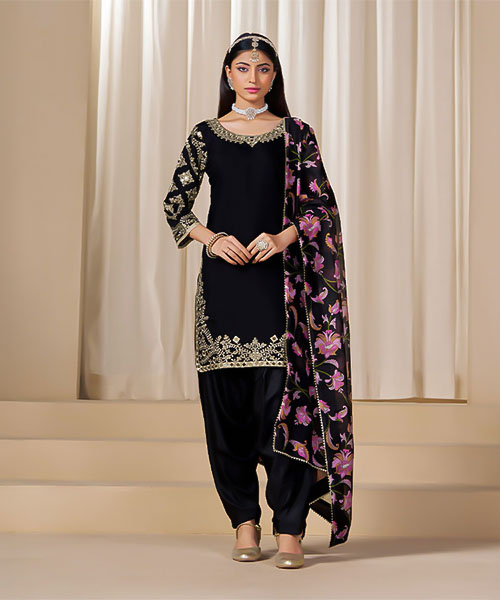 Black  Chanderi Silk Casual Wear Salwar Kameez