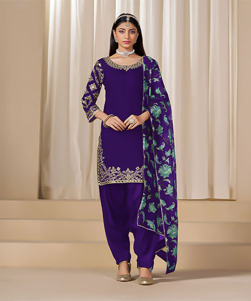 Violet  Chanderi Silk Casual Wear Salwar Kameez