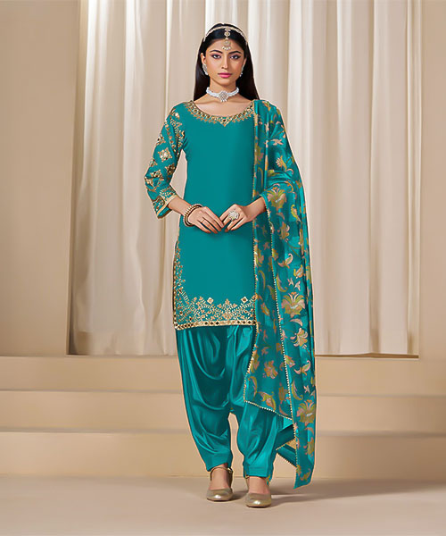 Cyan  Chanderi Silk Casual Wear Salwar Kameez