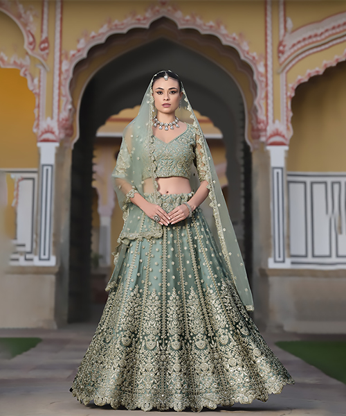 Aqua blue Net Designer Lehenga