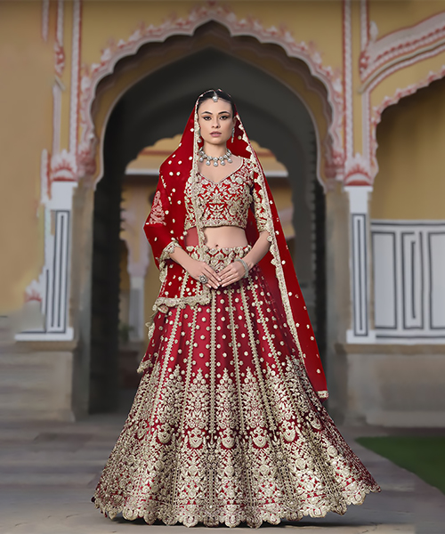 Red Net Designer Lehenga