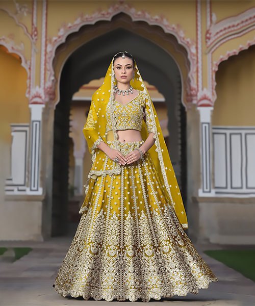 Yellow Net Designer Lehenga