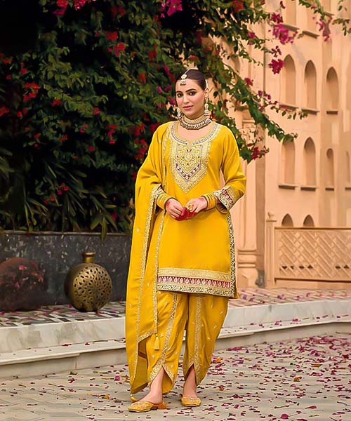 Yellow Simar Silk Designer Salwar Kameez