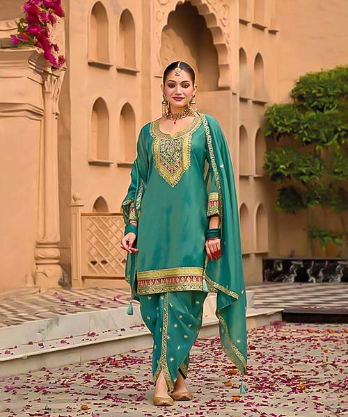 Green Simar Silk Designer Salwar Kameez