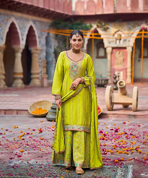 Green Chinon  Designer Salwar Kameez