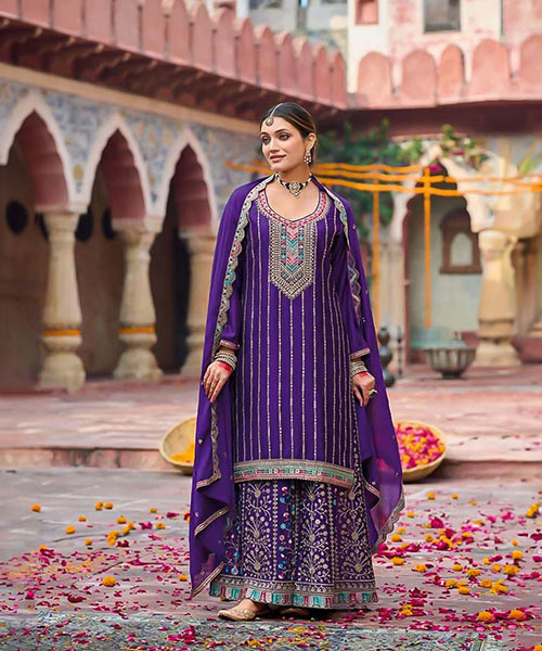 Purple Chinon  Designer Salwar Kameez