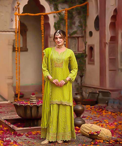 Green Chinon Silk Designer Salwar Kameez