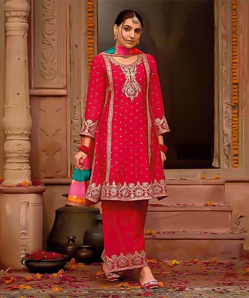 Red  Chinon Party Wear Salwar Kameez in mumbai