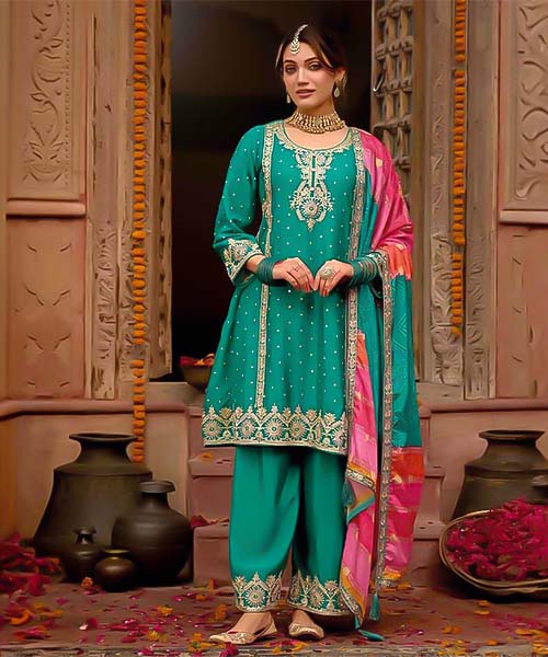 Green  Chinon Party Wear Salwar Kameez in mumbai