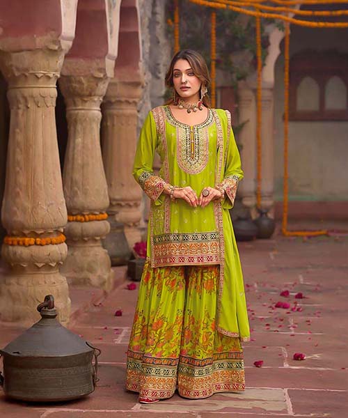 Mint Green Chinon Designer Salwar Kameez