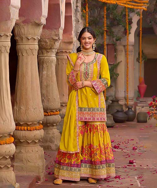 Yellow  Chinon Designer Salwar Kameez