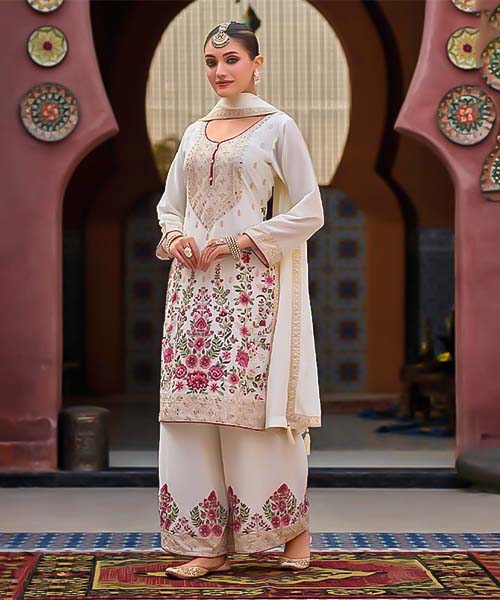 White Chinon Party Wear Salwar Kameez in mumbai