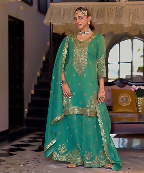 Green  Simar Silk Party Wear Salwar Kameez in delhi