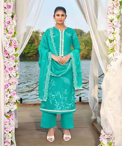 Cyan  Cotton Casual Wear Salwar Kameez