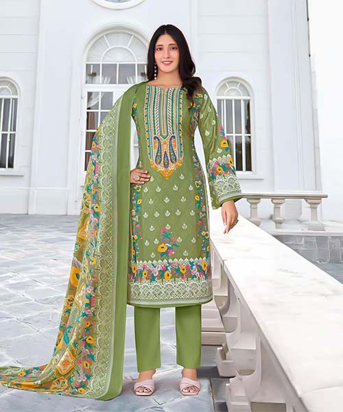 Green  Cotton Casual Wear Salwar Kameez