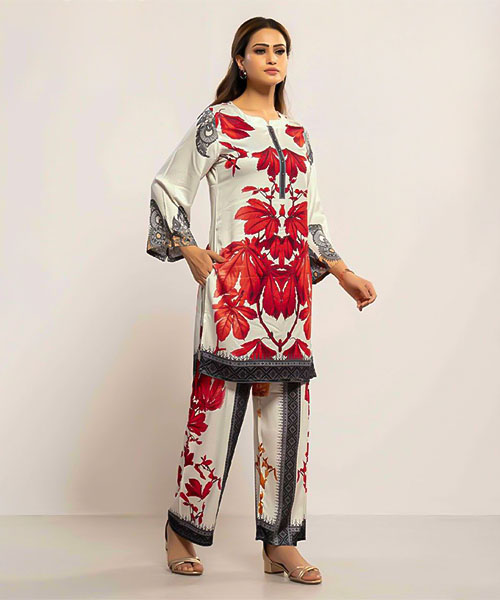 White  Gaji Silk Printed Kurti in bolton