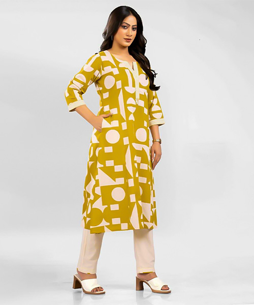 Yellow  Cotton Flex Casual Wear Kurti
