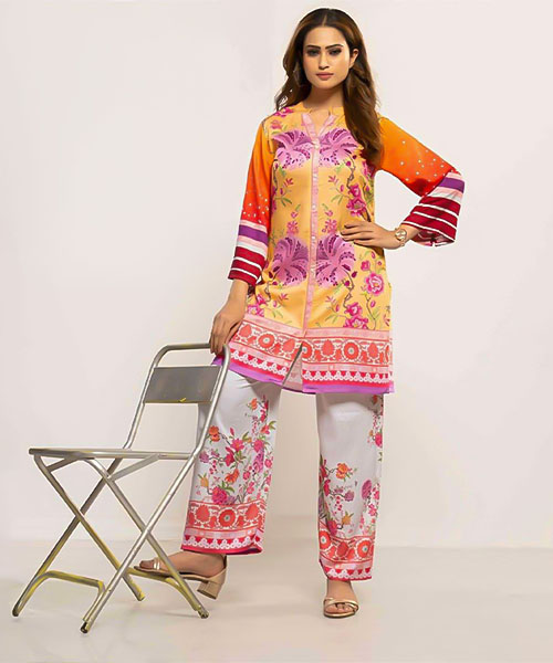 Orange Gaji Silk Printed Kurti in bolton