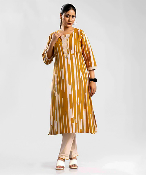 Yellow  Cotton Flex Casual Wear Kurti