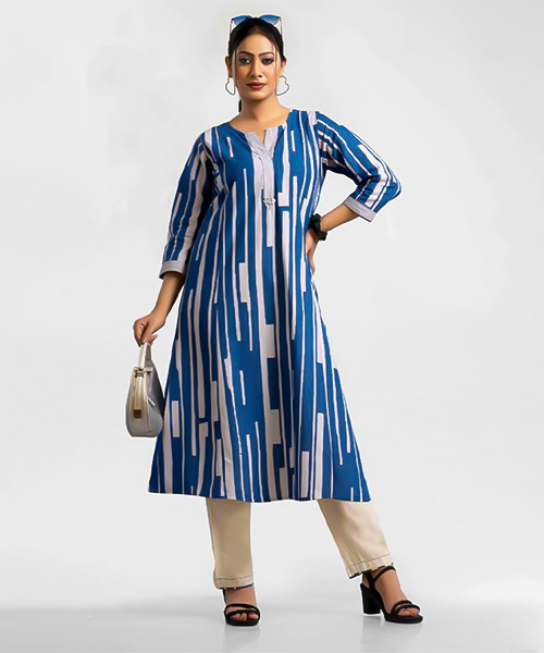 Blue  Cotton Flex Casual Wear Kurti