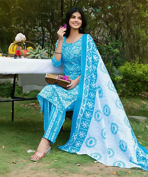Blue Cotton Casual Wear Salwar Kameez in ipswich