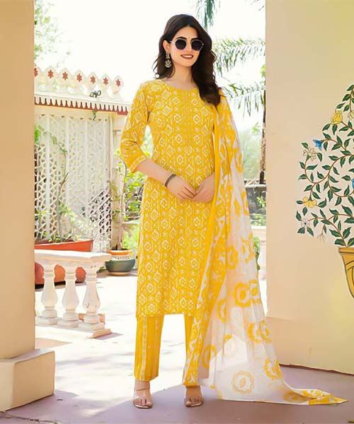Yellow Cotton Casual Wear Salwar Kameez in ipswich
