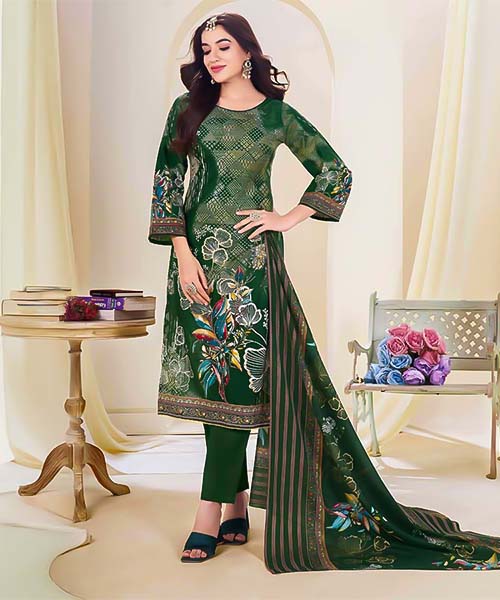 Green  Cotton Printed Salwar Kameez