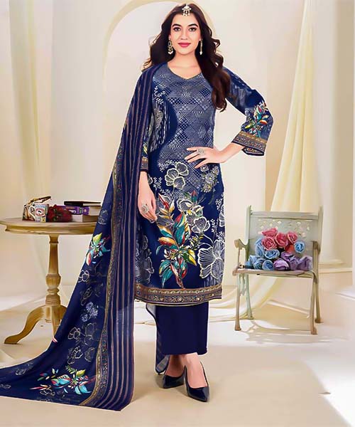 Blue  Cotton Printed Salwar Kameez