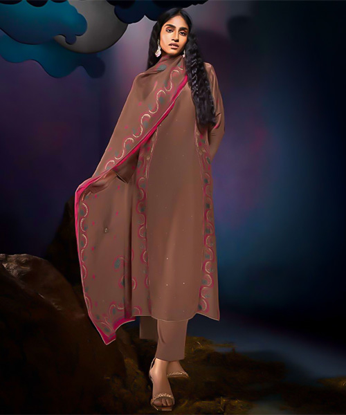 Brown Bemberg Silk Party Wear Salwar Kameez