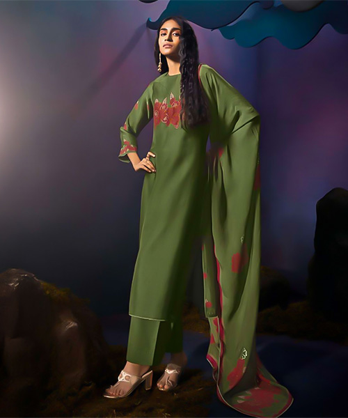 Green  Bemberg Silk Party Wear Salwar Kameez