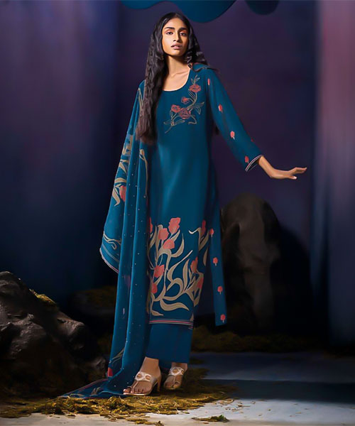 Blue Bemberg Silk Party Wear Salwar Kameez