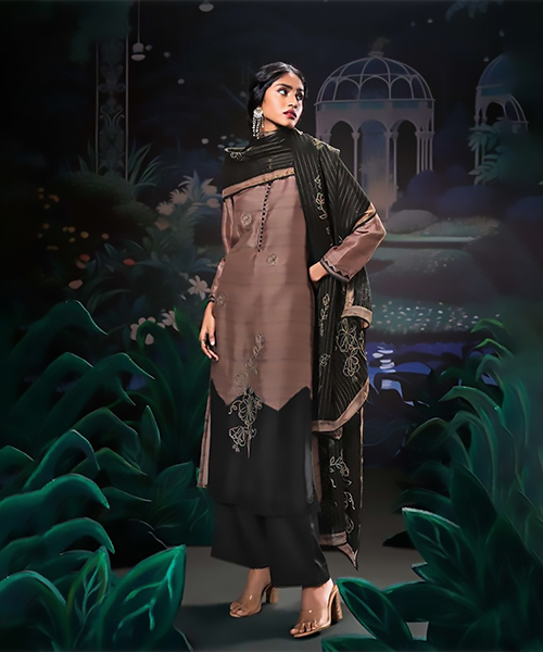 Black & brown Silk Designer Suit