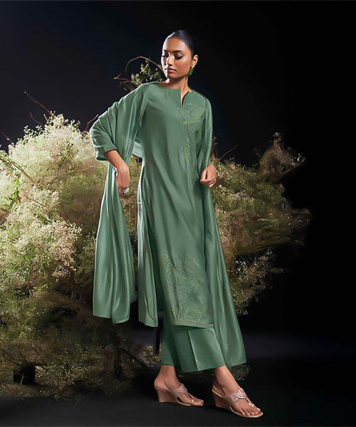 Green  Bemberg Silk  Party Wear Salwar Kameez